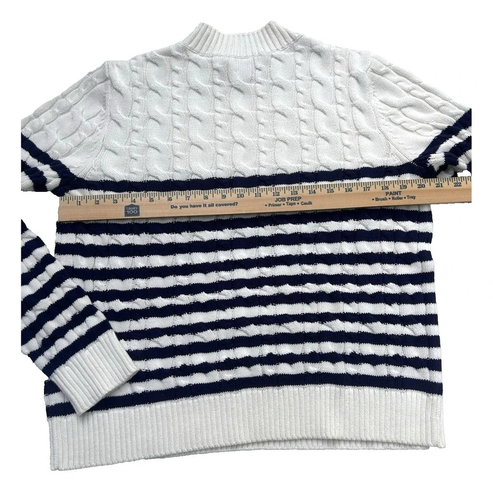 Lands End Stripe Sweater Fisherman Coastal Preppy Size L